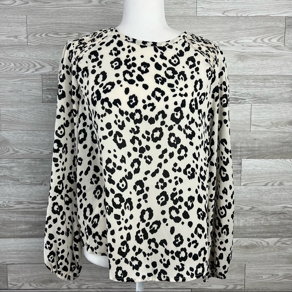 Peyton Jensen Women Ivory Animal Print Long Sleeve Blouse M